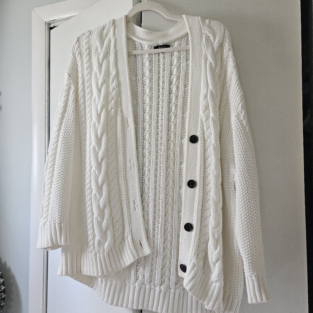 Quince Ivory Cable Knit Cardigan